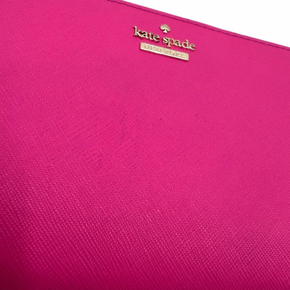 Kate Spade Zip Around Hot Pink Leather Wallet B&W Striped Interior - Picture 7 of 11